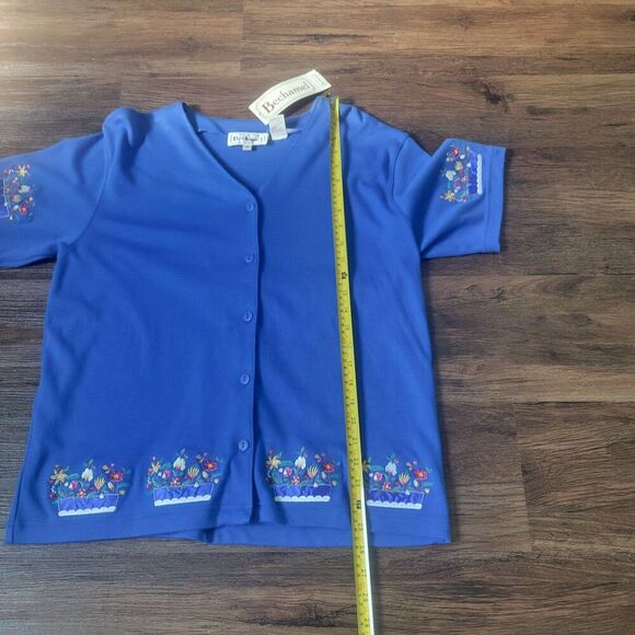 Embroidered Flower box garden Bechamel Grandma shirt button up Blue size M Royal - Picture 10 of 11